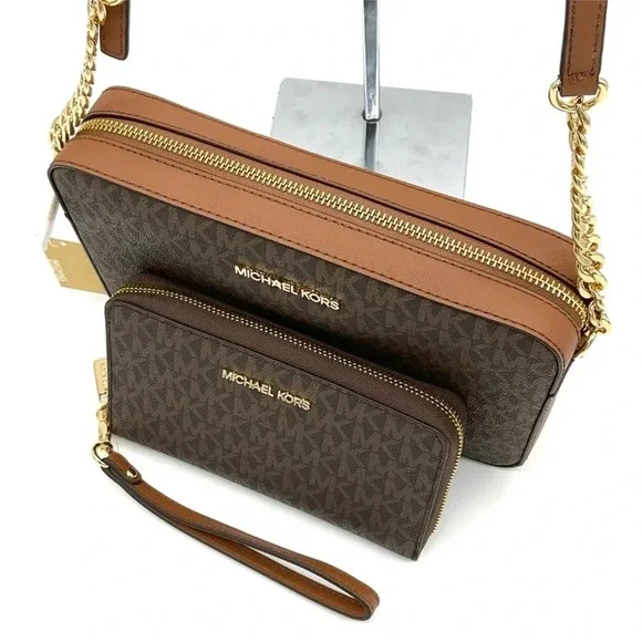Michael Kors Large EW Crossbody Bag & JST LG Flat MF Phone Case Wallet Brown